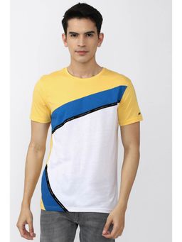 Peter England - Men Yellow Print Round Neck T-Shirt
