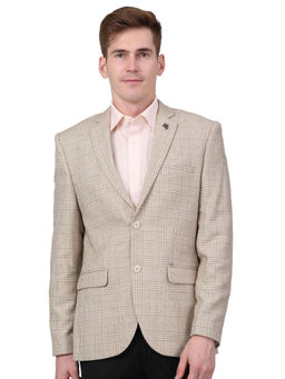 Cantabil - Men Beige Checks Formal Blazer