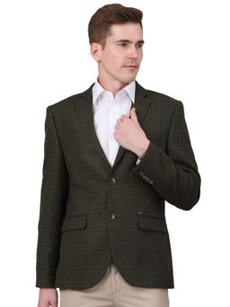 Cantabil - Men Green Checks Formal Blazer