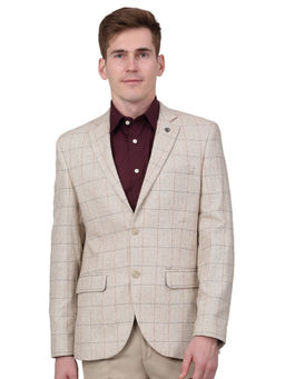 Cantabil - Men Beige Checks Formal Blazer