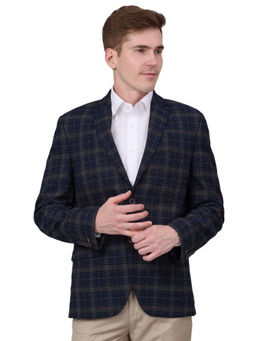 Cantabil - Men Navy Blue Checks Formal Blazer