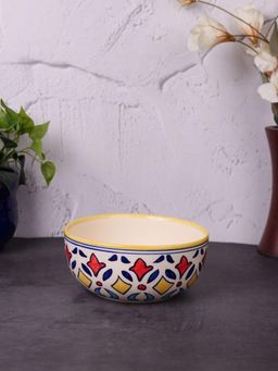 VarEesha - Rangriti Yellow Red Ceramic Round 1000 ml Large Serving Bowl