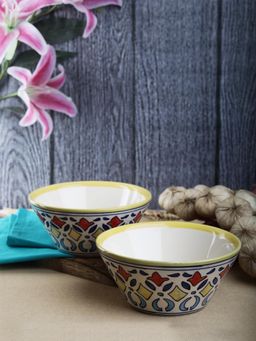 VarEesha - Rangriti Yellow Red Ceramic Taper Shaped Serving Bowls Set of 2