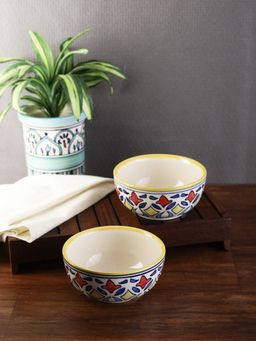 VarEesha - Rangriti Yellow Red Ceramic Round 5 Inch Serving Bowls Set of 2