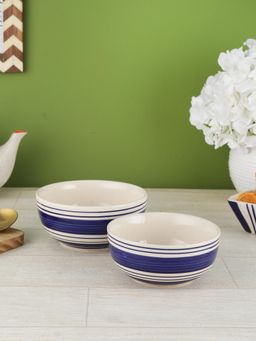 VarEesha - Indigo Blue Stripes Ceramic Small Serving Bowls Set of 2