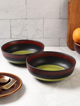 VarEesha - Bottle Green with Maroon Ceramic Serving Bowls Set of 2