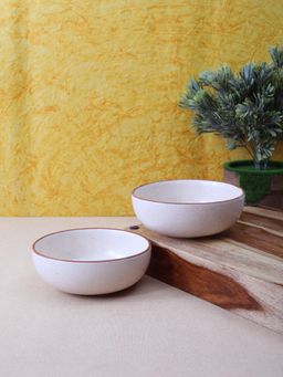 VarEesha - White Matt Brown Border 7 Inch Ceramic Serving Bowls Set of 2