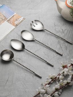 VarEesha - Antique Matt Finish Stainless Steel Twisted Handle Serving Spoons cutlery Set of 4