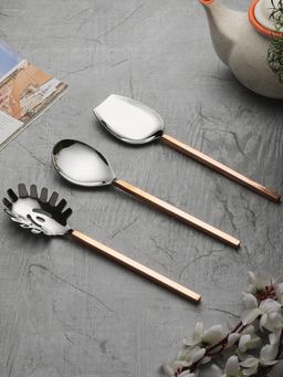 VarEesha - Hammered Copper Handles Stainless Steel Serving Spoons cutlery Set of 3