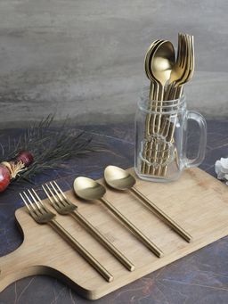 VarEesha - Imperial Matt Gold Stainless Steel Cutlery Set of 12 - Spoons & Forks