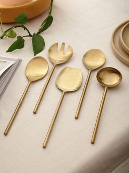 VarEesha - Imperial Matt Gold Stainless Steel Serving Spoons cutlery Set of 5