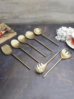 VarEesha - Imperial Matt Gold Stainless Steel Serving Spoons cutlery Set of 7