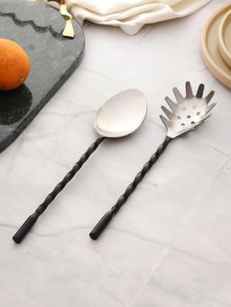 VarEesha - Black Twist Stainless Steel Serving Spoons cutlery Set of 2