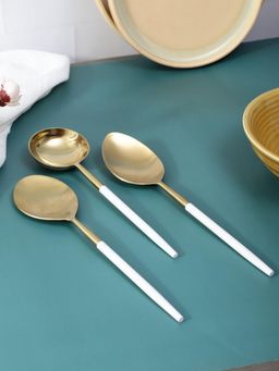 VarEesha - Radiant White Handle Gold Head 3 Pcs Server cutlery Set