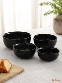 VarEesha - Ebony Black Ceramic Serving Bowls Set of 4