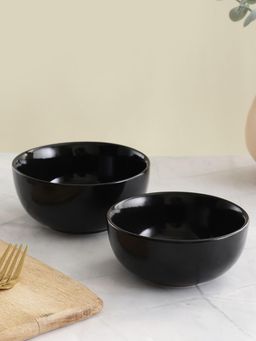 VarEesha - Ebony Black Ceramic Serving Bowls Set of 2 - Large