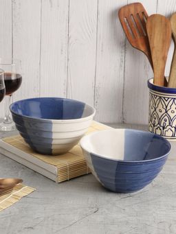 VarEesha - Falak Blue White Ceramic Serving Bowls Set of 2