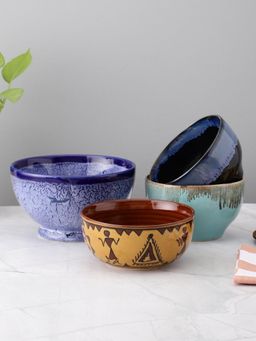 VarEesha - Hand-made Mix n Match Multicolored Ceramic Snack Bowls Set of 4