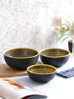 VarEesha - Steel Grey Yellow Ceramic Serving Bowls Set of 3