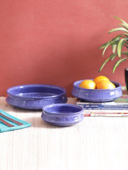 VarEesha - Blue Marble Flat Serving Bowls Set of 3