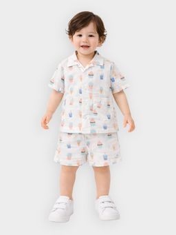 Mi Arcus - Cotton Ice Cream Print Shirt and Shorts Set
