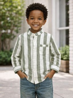 Mi Arcus - Cotton Smart Casual Vertical Striped Mandarin Shirt for Boys