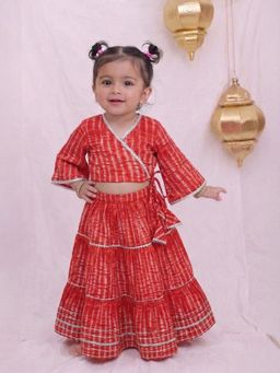 BownBee - Pure Cotton Quatre Sleeves Tie and Dye Top With Skirt For Infant Girls - Red