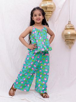 BownBee - Pure Cotton Top With Palazzo For Girls - Green