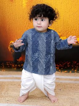 BownBee - Full Sleeve Pure Cotton Kurta Dhoti - Blue