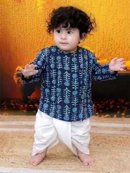 BownBee - Full Sleeve Pure Cotton Kurta Dhoti - Indigo