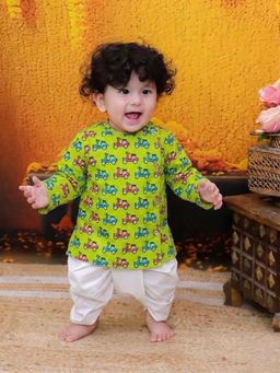 BownBee - Full Sleeve Pure Cotton Kurta and Dhoti - Parrot Green
