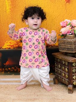 BownBee - Full Sleeve Pure Cotton Kurta Dhoti - Pink