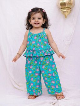 BownBee - Pure Cotton Top With Palazzo For Infant - Blue