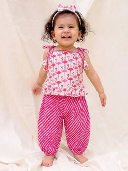BownBee - Sleeveless Jhabla and Harem With Hairband Set For Infant Girls - Pink