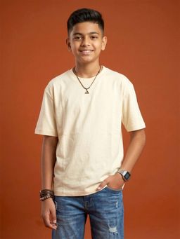 KiddoPanti - Boys Cotton Drop Shoulder Half Sleeve Solid Round Neck T-Shirt