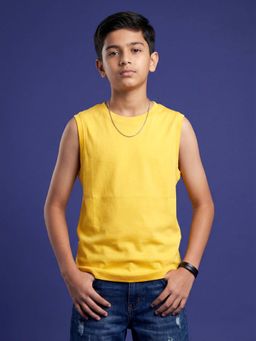 KiddoPanti - Boys Cotton Sleeveless Solid Round Neck T-Shirt