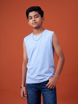 KiddoPanti - Boys Cotton Sleeveless Solid Round Neck T-Shirt