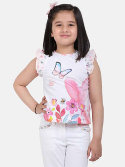 One Friday - Fashion Casual Girls Cotton Butterfly Print Pink Top