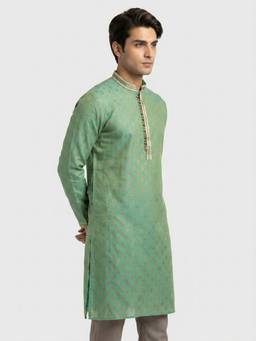 Sanman Ethnix by Raymond - Green Mandarin Full Sleeve Kurta