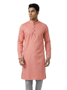 Sanman Ethnix by Raymond - Orange Mandarin Full Sleeve Kurta