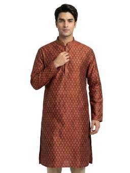 Sanman Ethnix by Raymond - Maroon Mandarin Full Sleeve Kurta