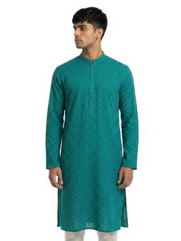 Sanman Ethnix by Raymond - Green Mandarin Full Sleeve Kurta
