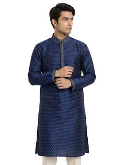 Sanman Ethnix by Raymond - Blue Mandarin Full Sleeve Kurta