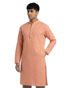 Sanman Ethnix by Raymond - Orange Mandarin Full Sleeve Kurta