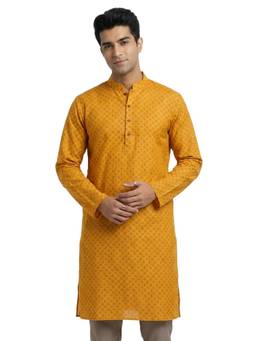Sanman Ethnix by Raymond - Orange Mandarin Full Sleeve Kurta