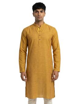Sanman Ethnix by Raymond - Yellow Mandarin Collar Full Sleeve Solid Kurta