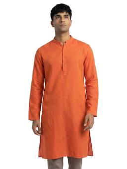 Sanman Ethnix by Raymond - Orange Mandarin Full Sleeve Kurta