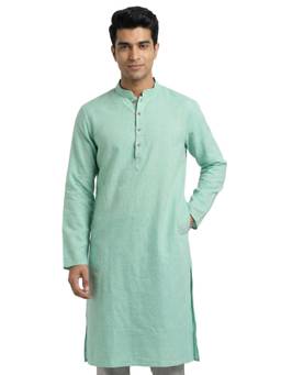 Sanman Ethnix by Raymond - Blue Mandarin Full Sleeve Kurta