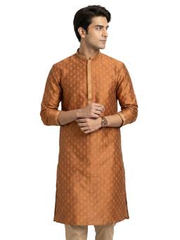 Sanman Ethnix by Raymond - Orange Mandarin Full Sleeve Kurta