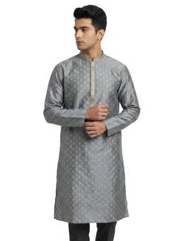 Sanman Ethnix by Raymond - Grey Mandarin Full Sleeve Kurta